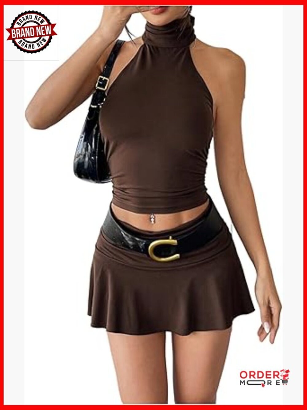 Women's 2 Piece Going Out Set Backless Halter Top & Ruffle Mini Skirt